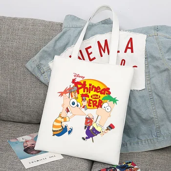 Сумка для покупок Disney Финес и Ферб, складная многоразовая Тканевая сумка для покупок Harajuku, студенческая холщовая сумка-тоут, подарок