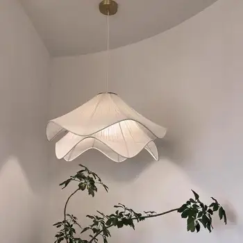 Ткань в скандинавском минималистичном кремовом стиле, светодиодные подвесные светильники для гостиной, спальни, домашнего декора, люстра, Подвесной светильник для балкона