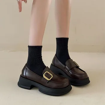 Туфли-лодочки Mary Jane Lolita, Женская обувь, Модные лоферы на платформе и блочном каблуке, униформа JK в стиле ретро, Британская обувь из микрофибры