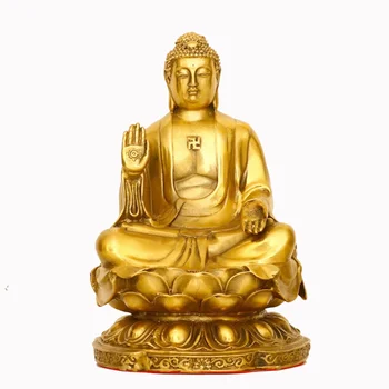 Украшение статуи Будды Татхагаты Великого Солнца из чистой меди, сидящий на Лотосе Храм Небес бронзовая статуя Будды Шакьямуни,