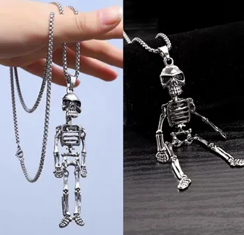 Украшения с призраками на Хэллоуин, Готическое ожерелье со скелетом, подвеска в виде черепа, хип-хоп Мужская удавка, шейный платок, Y2K, подарок для вечеринки, свитер, Длинная цепочка