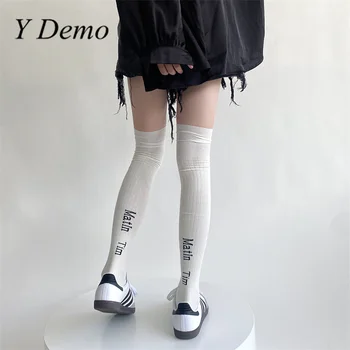 Уличная одежда Y Demo, тонкие женские чулки из сетки выше колена с эластичными буквами