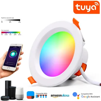 Умный светодиодный светильник TUYA WiFi с плавным затемнением, круглый точечный светильник, меняющий цвет RGB, теплый холодный свет, работа с Alexa Google Home