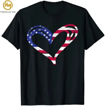 Флаг США Сердце Американские Патриотические Вооруженные Силы День памяти Футболка Повседневная хлопковая Повседневная Мужская одежда Four Seasons Праздничные футболки
