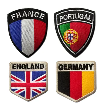 Франция, Англия, Повязка с логотипом, Армейский Военный значок, Флаг Германии, Португалии, Щит, Вышивка, Нашивки с крючками и петлями, Наклейка на рюкзак