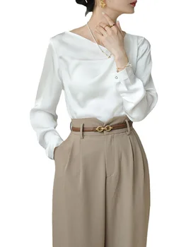 Французская белая атласная рубашка нерегулярной формы, женский лаконичный топ на весну 2023 года