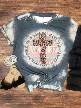 Футболка с леопардовым крестом, винтажная летняя футболка с круглым вырезом и коротким рукавом, женская одежда