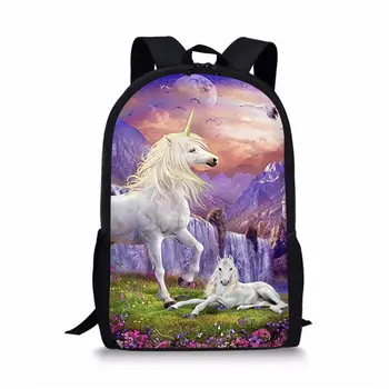 Школьная сумка с рисунком единорога и лошади, модный мультяшный рюкзак для подростков, мальчиков и девочек, Повседневная сумка для книг, детские подарки 16 дюймов