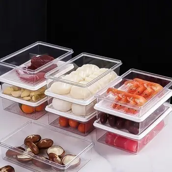 Ящик для хранения морозильной камеры Кухонный Органайзер с крышкой Прозрачные и переносные контейнеры для хранения холодильника Кухонная чаша для хранения в шкафу