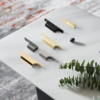Современные простые ручки черного / золотого цвета для мебели, Дверные ручки для обуви и шкафов, Фурнитура для выдвижных ящиков шкафа-купе